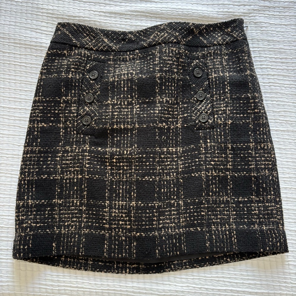 LOFT Black and Cream Plaid Pencil Skirt